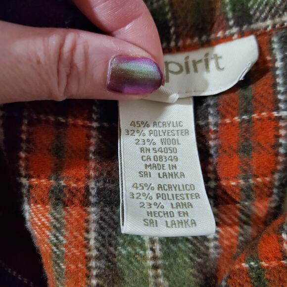 Vtg Easy Spirit Wool Blend Plaid Fringe Button Southwestern Shacket Womens Sz L - Picture 7 of 9